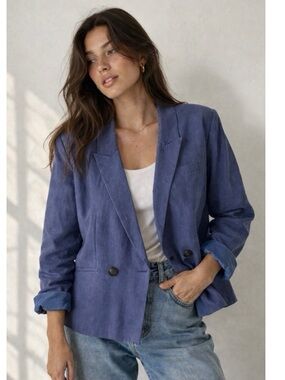 Jason Wu Periwinkle Linen Blend Double Breasted Blazer